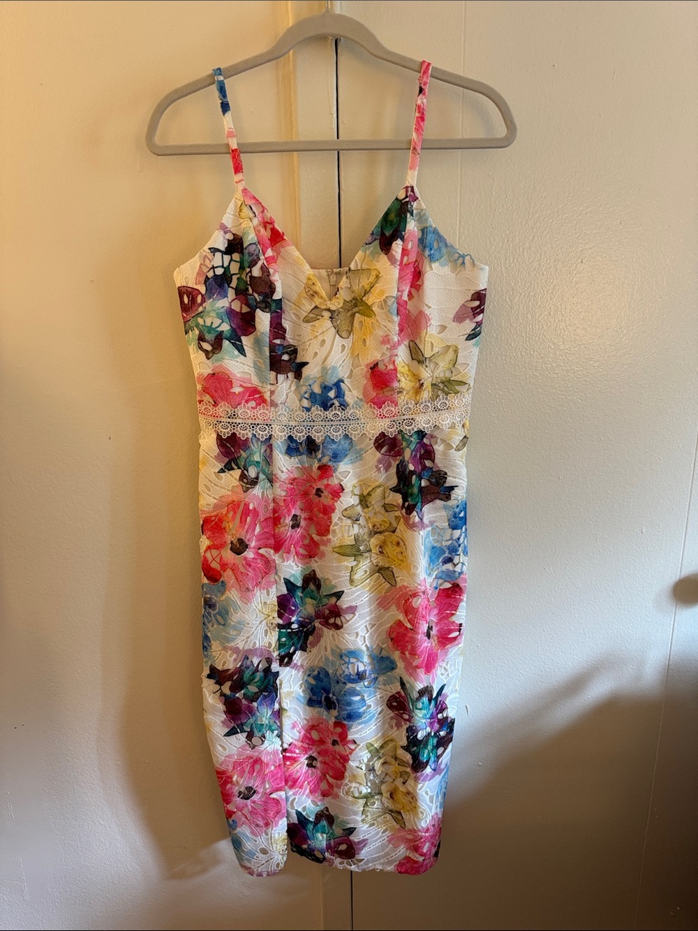 Dress the Population White Floral Midi Dress - Pink, Blue, Yellow, Green, Purple